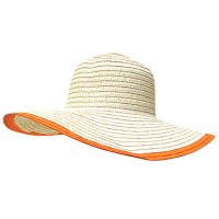 Hats – 12 PCS Wide Brim Hat - Paper Straw Wide Brim Hat - Orange Trim - HT-ST1061OR